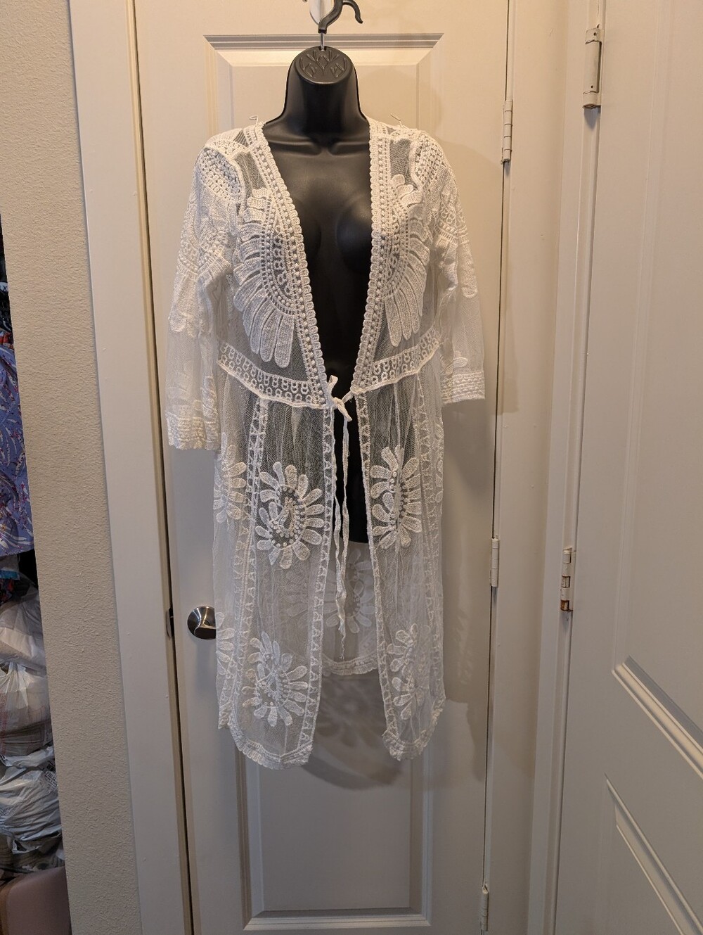 White Lace & Crochet Tie Front Boutique Duster